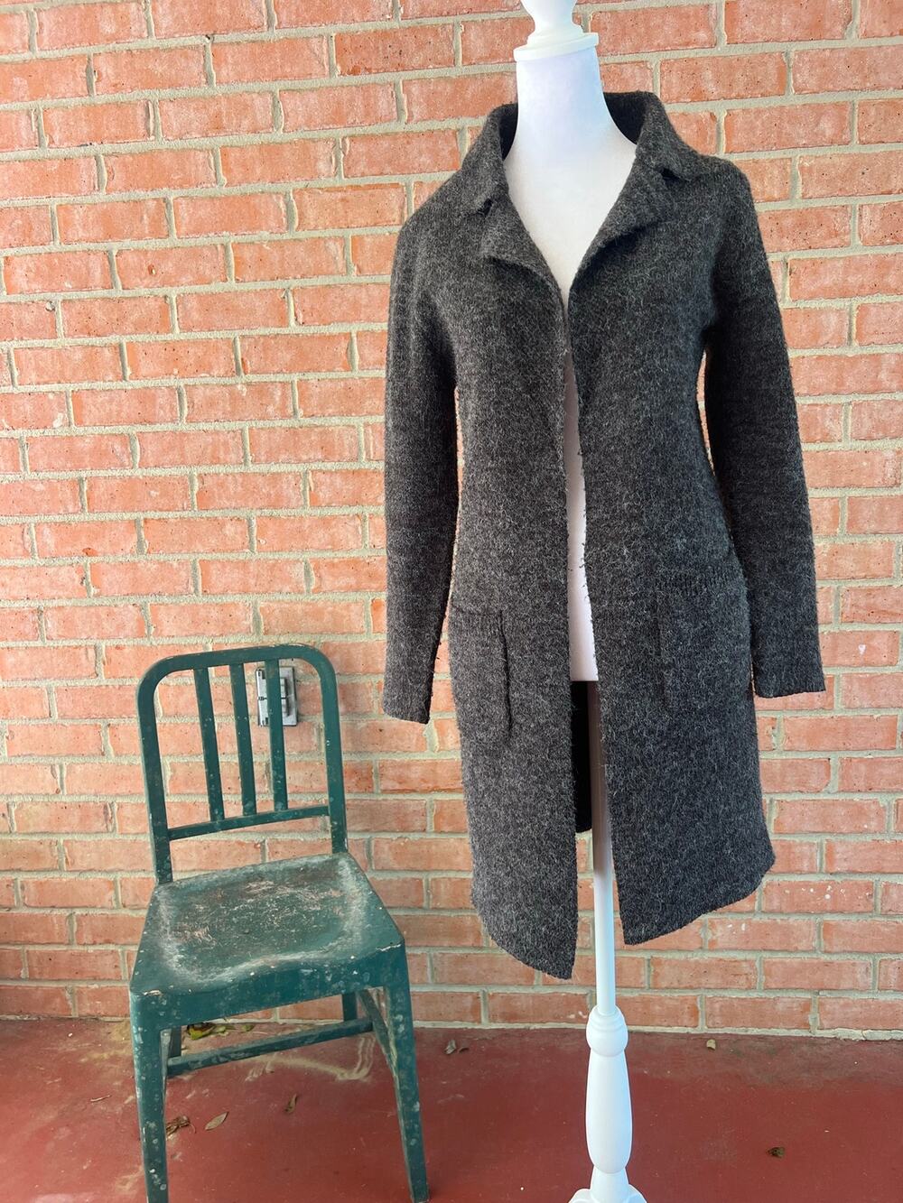 Monteau Charcoal Gray Sweater Coat Womens Small Fitted Longline Cardigan